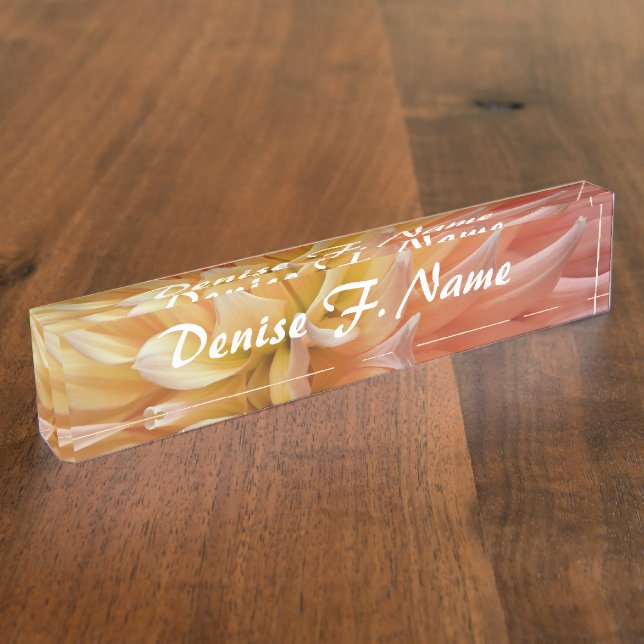 Pink Dahlia Petals Personalized Floral Nameplate (Side)