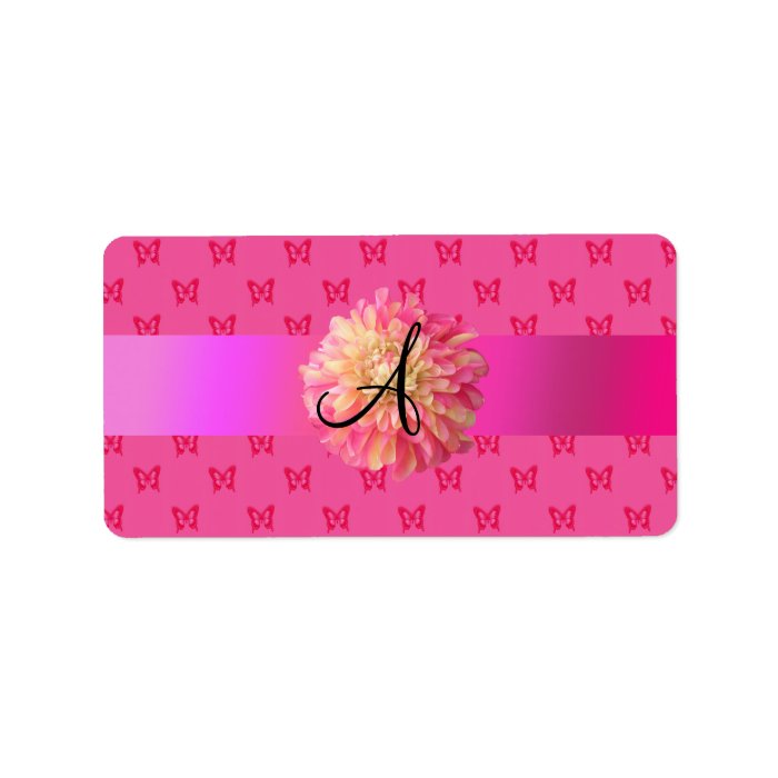 Pink dahlia pink butterflies custom address labels
