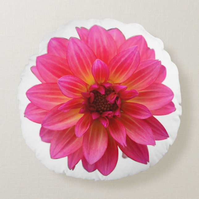 Pink Dahlia Round Pillow (Front)
