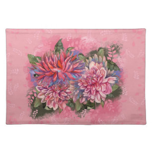 Pink Dahlia Vintage flowers Cloth Placemat