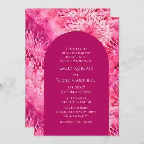 Pink Dahlia Watercolor Floral Elegant Wedding Invitation