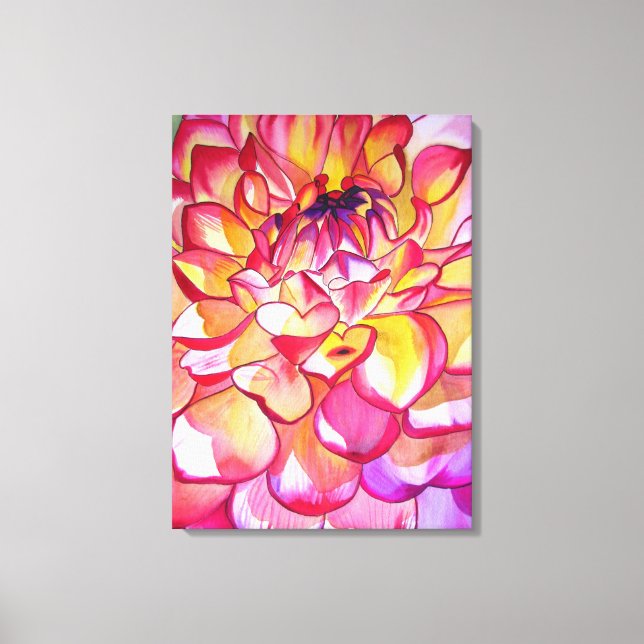 Pink Dahlia watercolour abstract fine art canvas Print (Front)