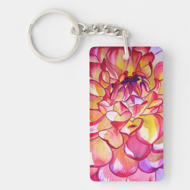 Pink Dahlia watercolour fine art keychain (Front)