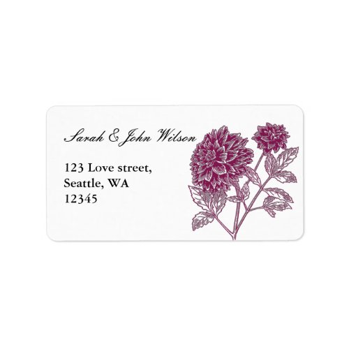 pink dahlia wedding return address label