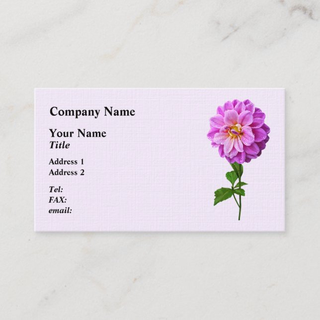 Pink Dahlia With Dew Business Card (Front)