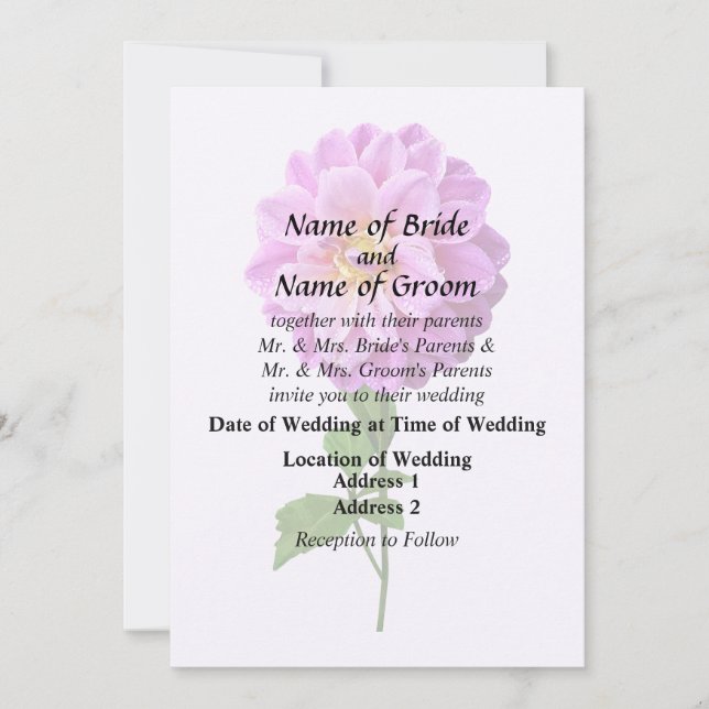 Pink Dahlia With Dew Invitation (Front)
