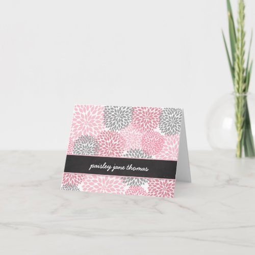 pink dahlias chalkboard thank you note card