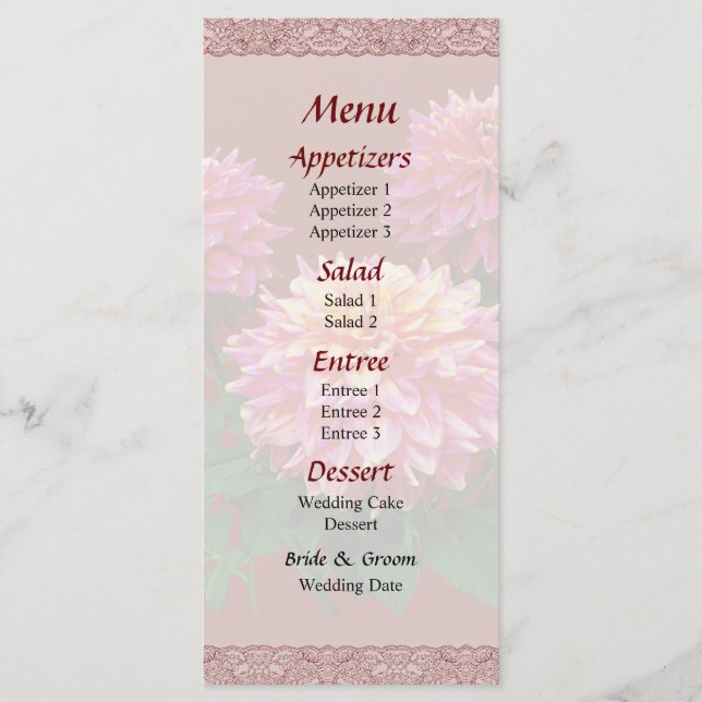 Pink Dahlias Kidd Climax Menu (Front)