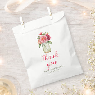 Pink Dahlias Mason Jar Birthday Party Favor Bag