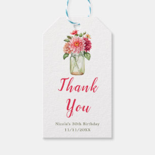 Pink Dahlias Mason Jar Birthday Party Gift Tags