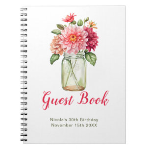 Pink Dahlias Mason Jar Birthday Party Guest Book