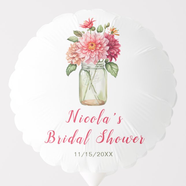 Pink Dahlias Mason Jar Bridal Shower Balloon (Front)