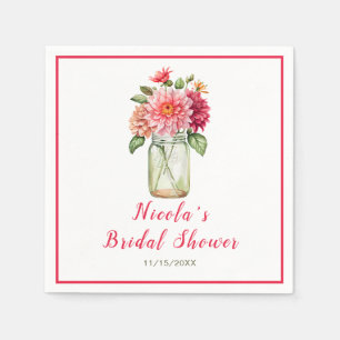 Pink Dahlias Mason Jar Bridal Shower Napkins