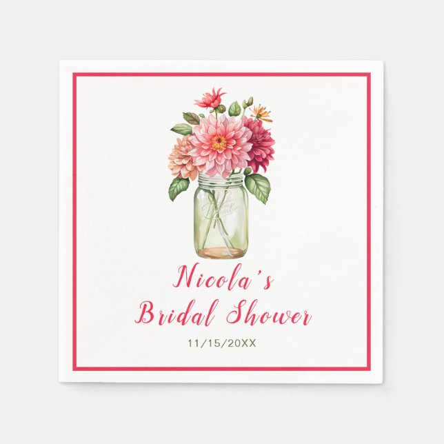 Pink Dahlias Mason Jar Bridal Shower Napkins (Front)