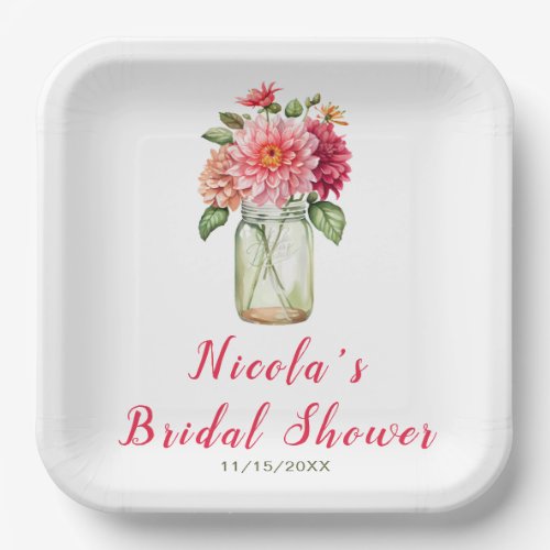 Pink Dahlias Mason Jar Bridal Shower