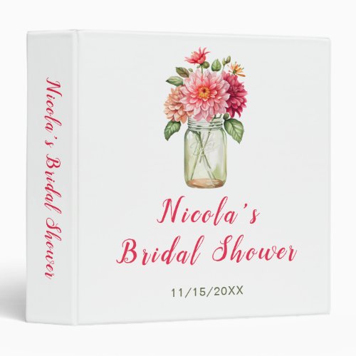 Pink Dahlias Mason Jar Bridal Shower Photo Album