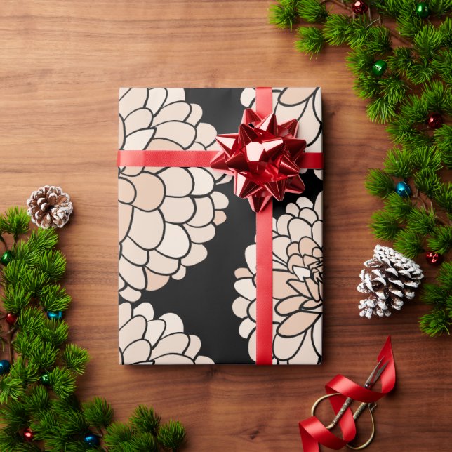 Pink Dahlias on black background  Wrapping Paper (Holiday Gift)