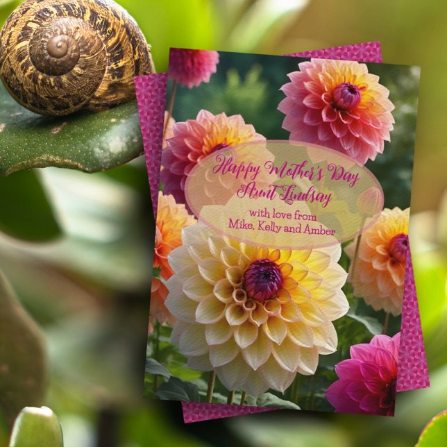 Pink Dahlias Simple Greeting Mothers Day Card (Creator Uploaded)