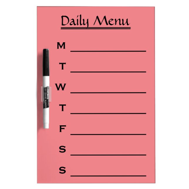 Pink Daily Menu Weekly Menu Dry Erase Board (Front)