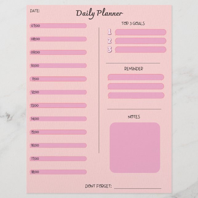 Pink Daily Planner Letterhead (Front)