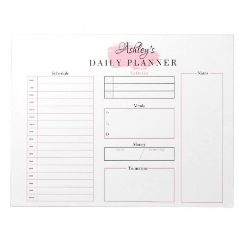 Pink Daily Planner Notepad  Pink Schedule