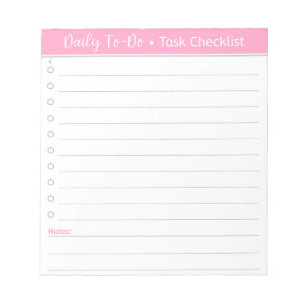 Pink Daily Task Checklist - To-Do List Notepad