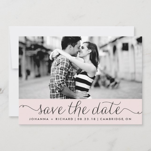 Pink Dainty Script Save the Date Announcement (Front)