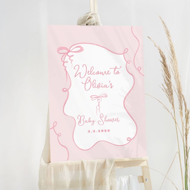 Pink dainty wavy bow baby shower welcome foam board (Creator Uploaded)
