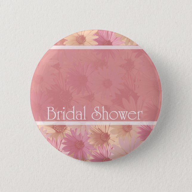 pink daises ~ bridal shower pinback button (Front)