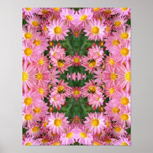 Pink Daisies And Bumble Bee Abstract     Poster