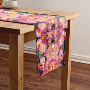 Pink Daisies And Bumble Bee Abstract Short Table Runner