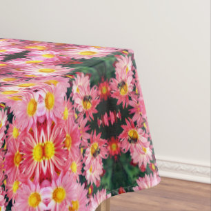 Pink Daisies And Bumble Bee Abstract Tablecloth