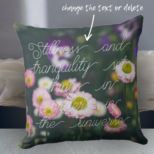 Pink daisies and pansies in the green garden throw pillow