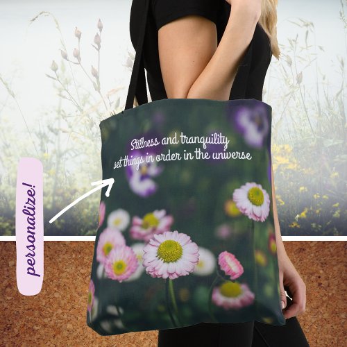 Pink daisies and pansies in the green garden tote bag