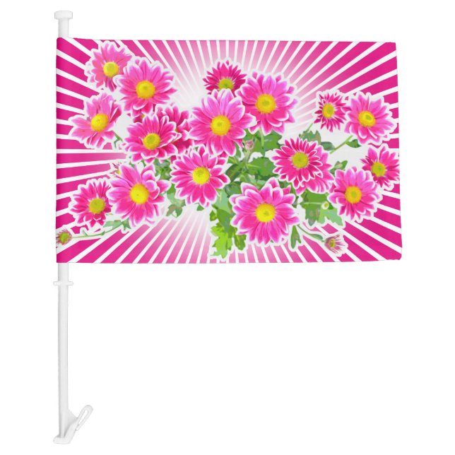 Pink Daisies / Asters Bouquet + your ideas Car Flag (Front)