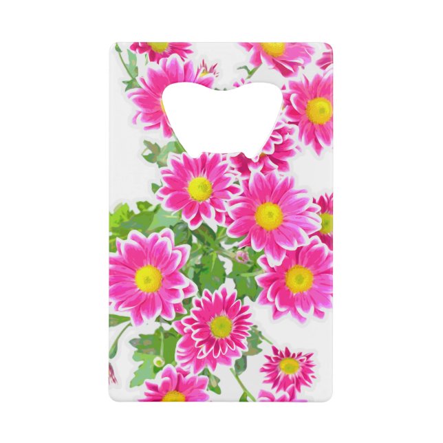 Pink Daisies / Asters Bouquet + your ideas Credit Card Bottle Opener (Front)