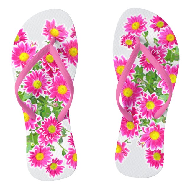 Pink Daisies / Asters Bouquet + your ideas Flip Flops (Footbed)