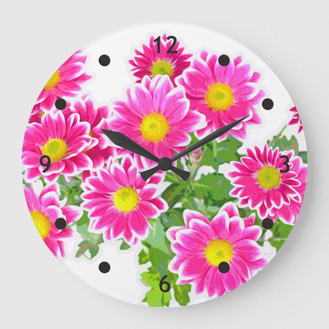 Pink Daisies / Asters Bouquet + your ideas Large Clock (Front)
