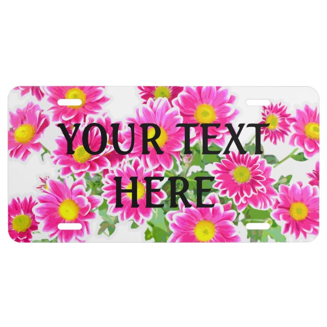 Pink Daisies / Asters Bouquet + your ideas License Plate (Front)