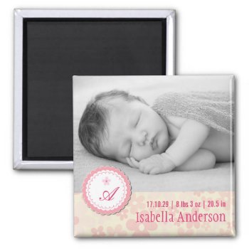 Pink Daisies Baby Girl Birth Announcement Photo Magnet by fatfatin_box at Zazzle