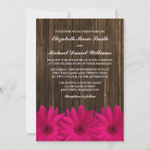 Pink Daisies Barn Wood Wedding Announcement