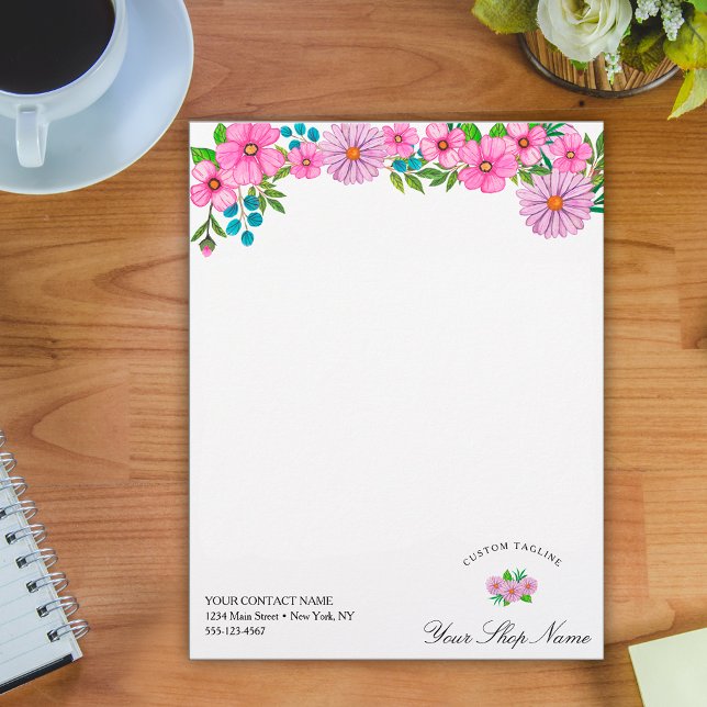 Pink daisies, Business name & logo Letterhead (Creator Uploaded)