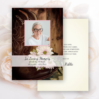 Pink Daisies Cowboy Boot Funeral Memorial Sympathy Thank You Card
