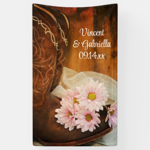Pink Daisies Cowboy Boots Country Western Wedding Banner