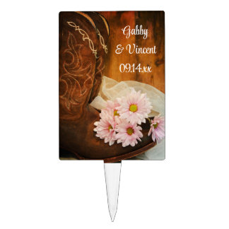 Pink Daisies Cowboy Boots Country Western Wedding Cake Topper