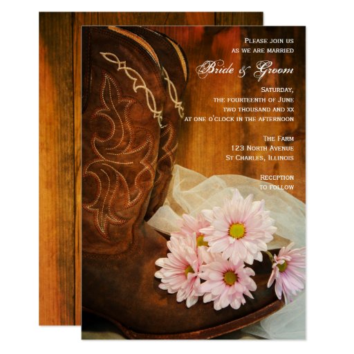 Pink Daisies Cowboy Boots Country Western Wedding Card | Zazzle