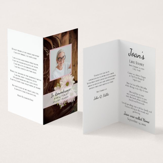 Pink Daisies Cowboy Boots Funeral Memorial Prayer Business Card (Inside and Outside)