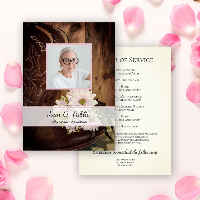 Pink Daisies Cowboy Boots Western Funeral Service Program (Creator Uploaded)