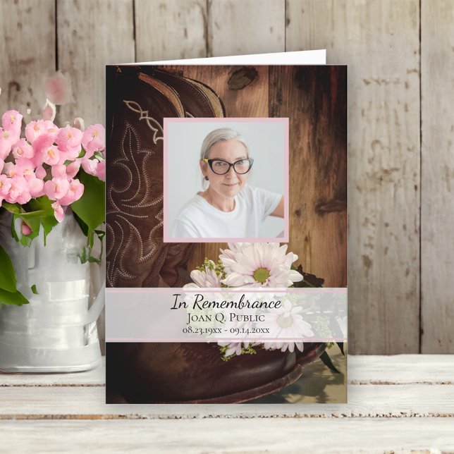 Pink Daisies Cowboy Boots Western Funeral Service Program (Creator Uploaded)