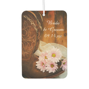 Pink Daisies Cowboy Boots Western Wedding Favor Car Air Freshener